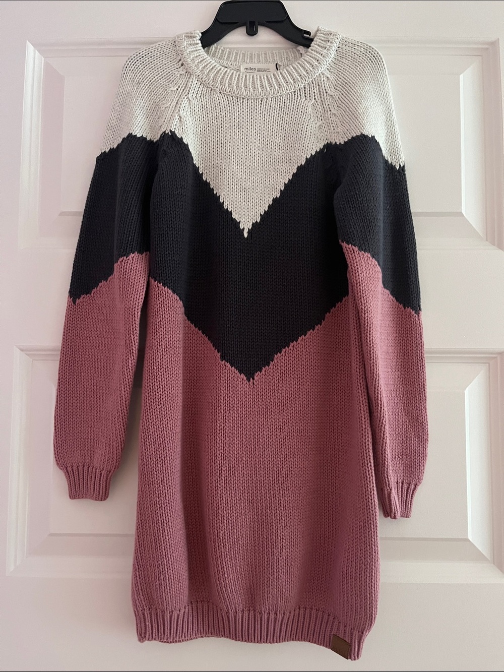 Girls' Colorblock Crewneck Sweater Dress - Pink, Black & Cream